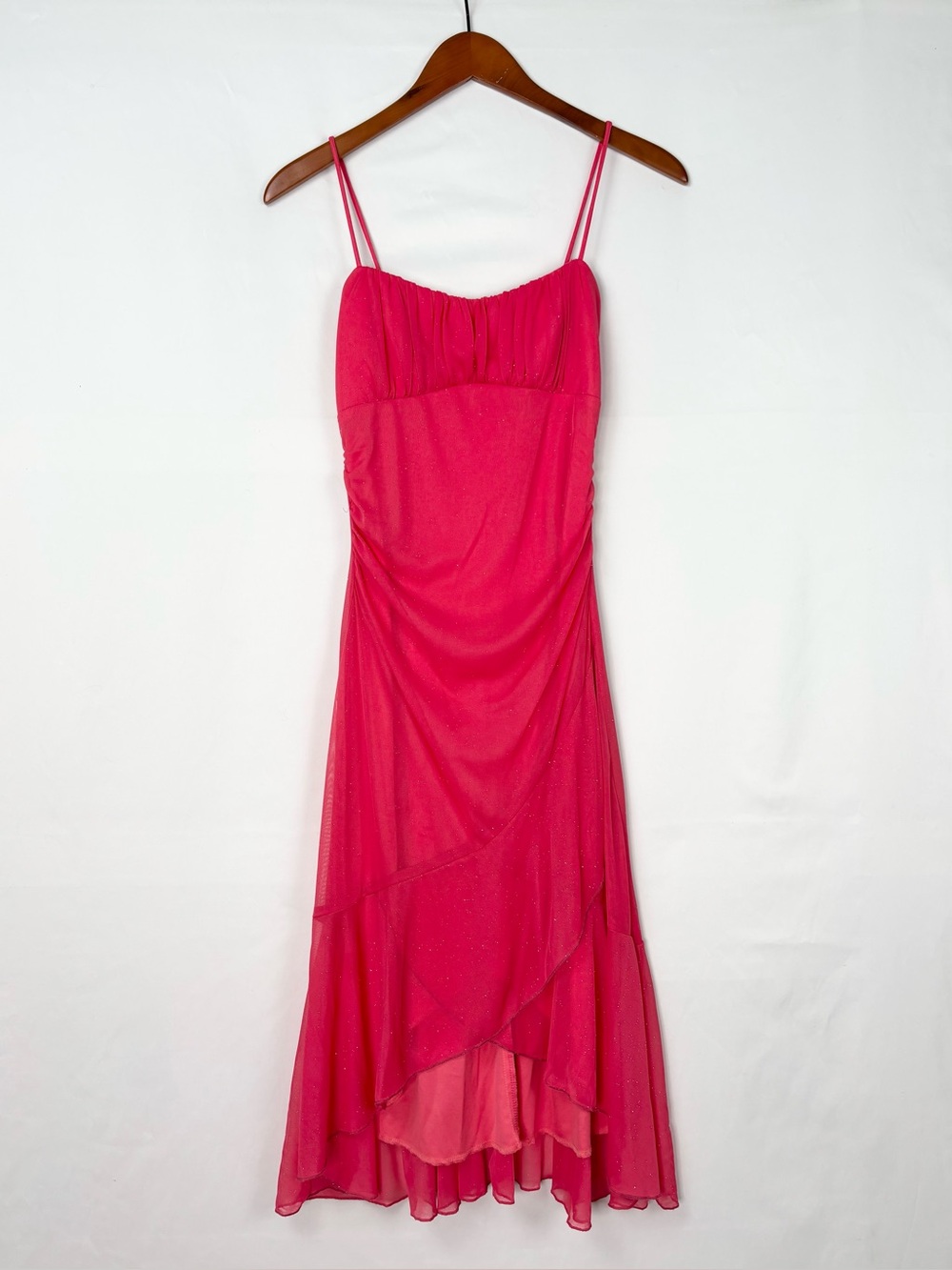 Vintage Y2K Ruby Rox Asymmetrical Midi Dress Hot Pink Ruched Whimsical Size M